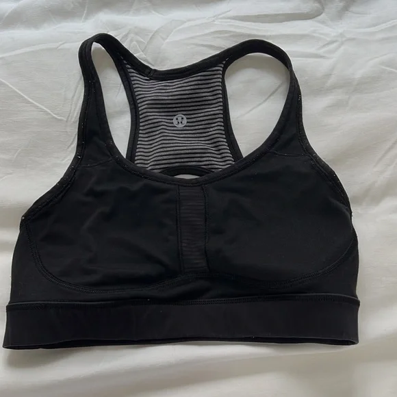 Lululemon Black and Gray Striped Strappy Back Sports Bra - Picture 5 of 6